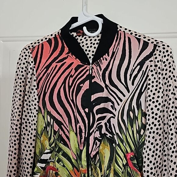 Sarah Chole for Bad Girls Silk‎ Tropical Zebra Print Bomber Jacket Size Small - Picture 5 of 11
